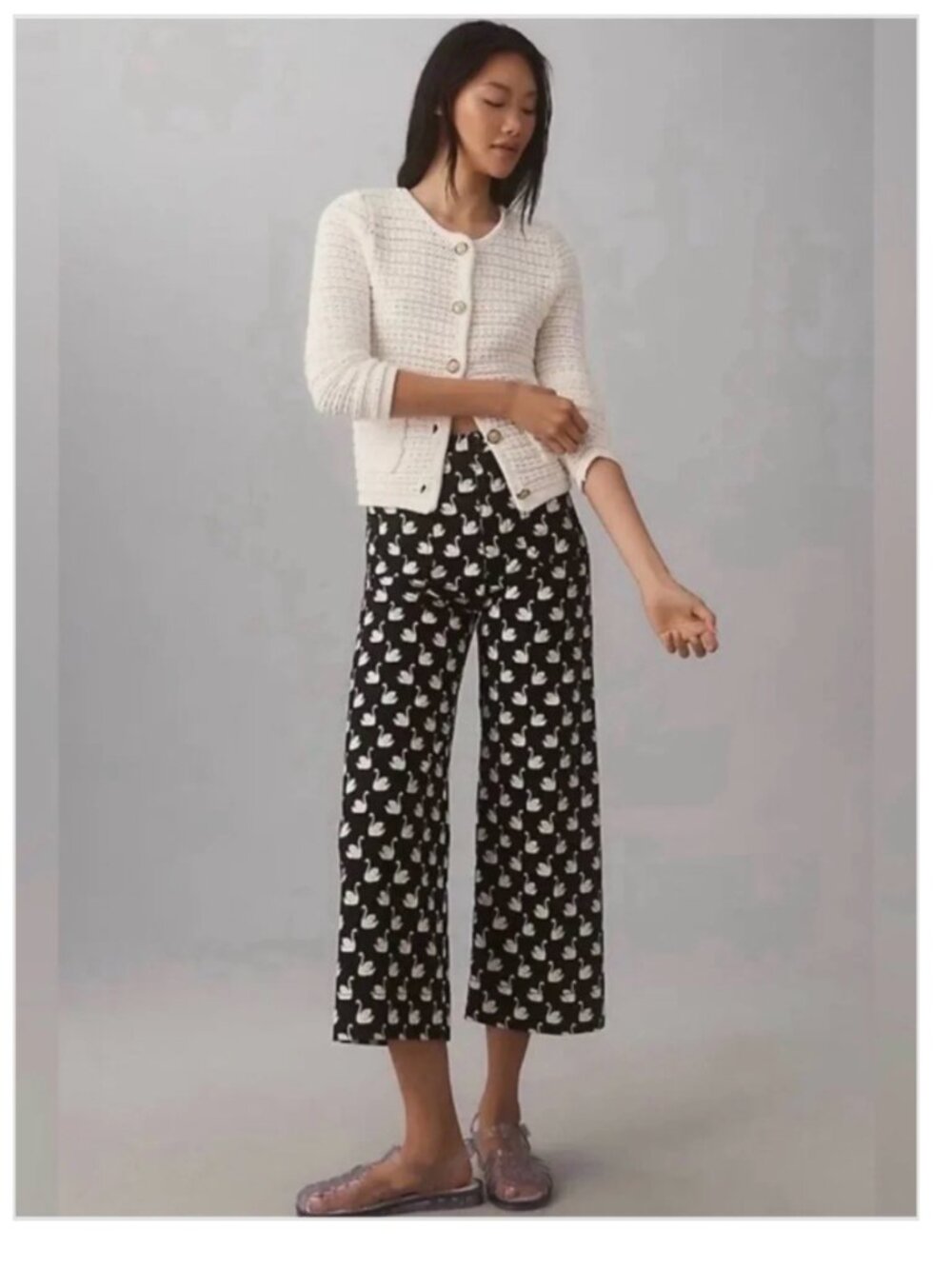 NWT Anthropologie Maeve Colette Magic Fabric Crop Wide-Leg Pants Swan Print 28P